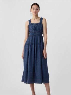 GAP x DOEN Denim Eyelet MIDI Dress L